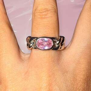 Y2K Pink Gem Cuban Chain Ring 925 Silver Size 5